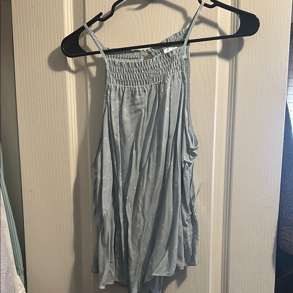 Blue Gray Sleeveless Smocked Tank Top